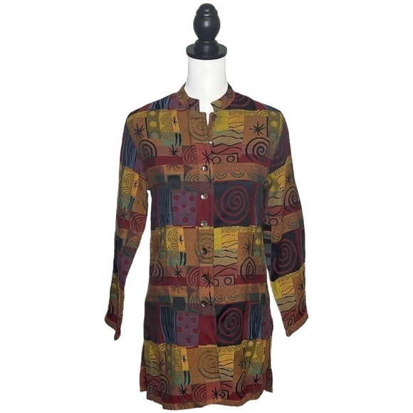 Chico’s Design Jacket 90s Abstract Print Art To Wear Mandarin Collar Sz … - Picture 2 of 15